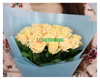 Букет из 25 роз 50-60 см крем (Россия) в упаковке