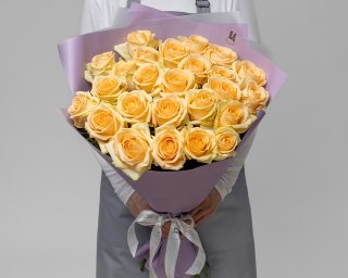 Букет из 25 кремовой розы 50-60 см (Россия) в упаковке  small - 2