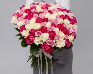 Букет из 101 розы нежный микс 50-60 см (Россия) под ленту small - 2