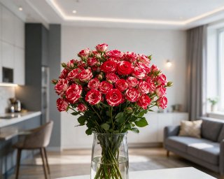 Пачка из 10 кустовых роз Файерворкс (Кения) 60-70 см  small - 4
