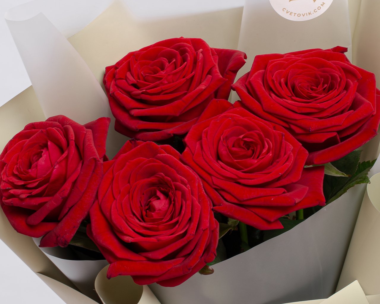 Букет из красных роз 50-60 см (Россия) в упаковке    5 шт - 4