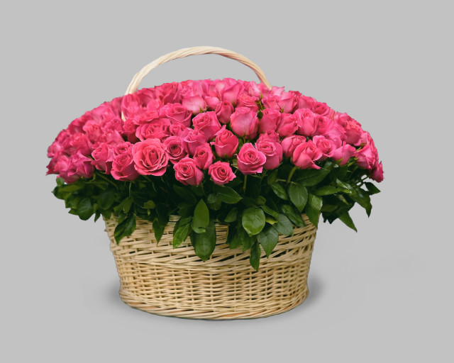 Корзина цветов из 351 розовой розы 50-60 см (Эквадор)  - 1