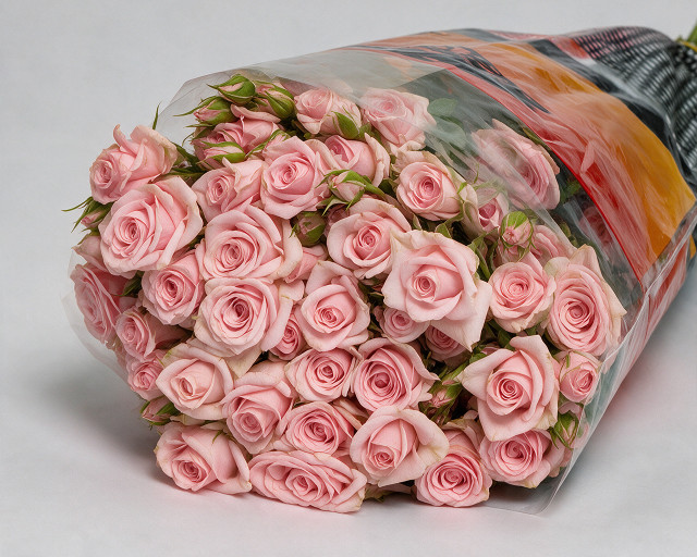 Пачка из 10 розовых кустовых роз (Кения) 60-70 см - 1
